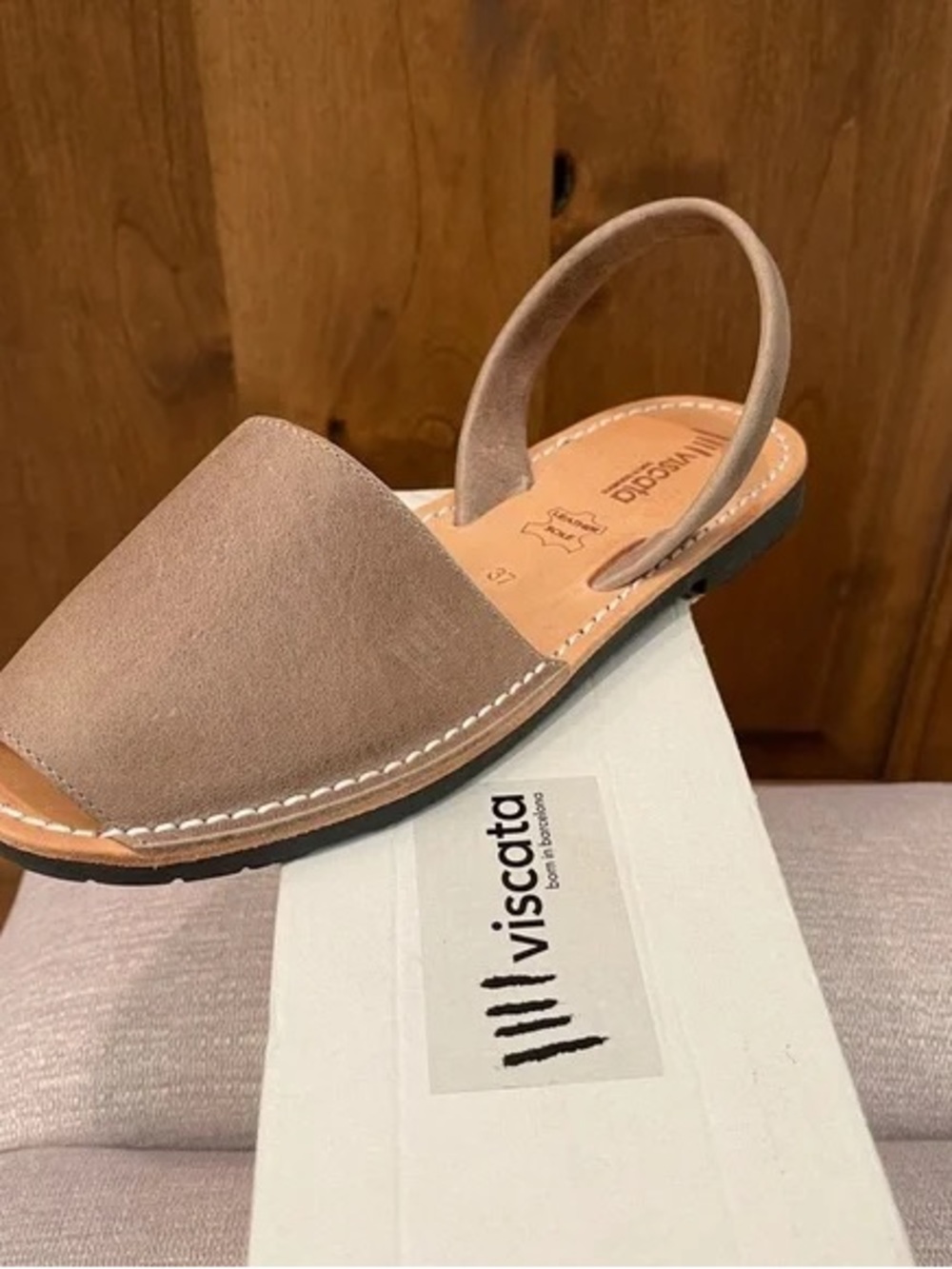 Viscata Taupe Real Leather Slingback Avarca Sandal 39